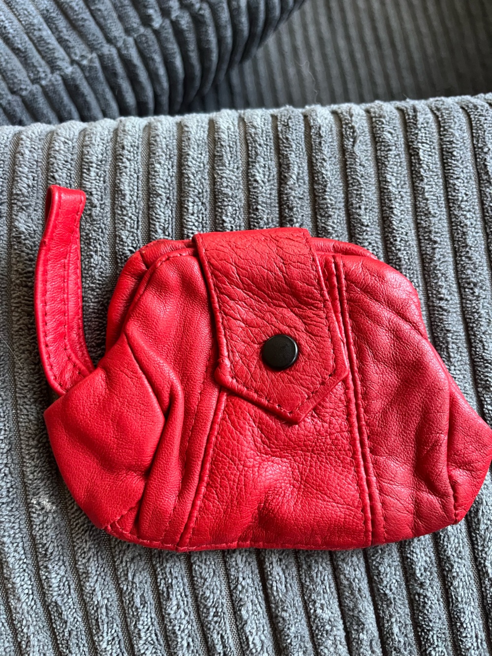 Red Leather Wristlet Coin Pouch with Snap Closure & Zipper